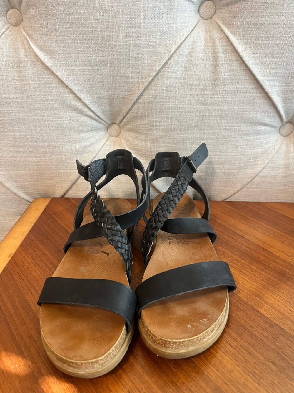 Women’s Black Braided Leather Platform Sandals